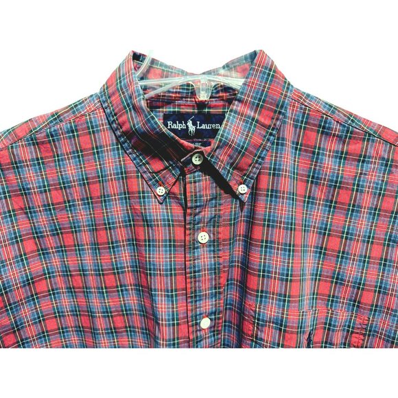 Ralph Lauren Blaire Red Tartan Plaid Long-Sleeve Button-Down Shirt L Relaxed Fit - Picture 2 of 4